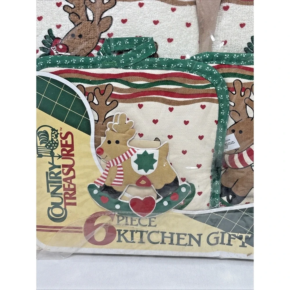 Country Treasures 6 Pc Kitchen Collection Christmas Gift Set Towels Reindeer VTG